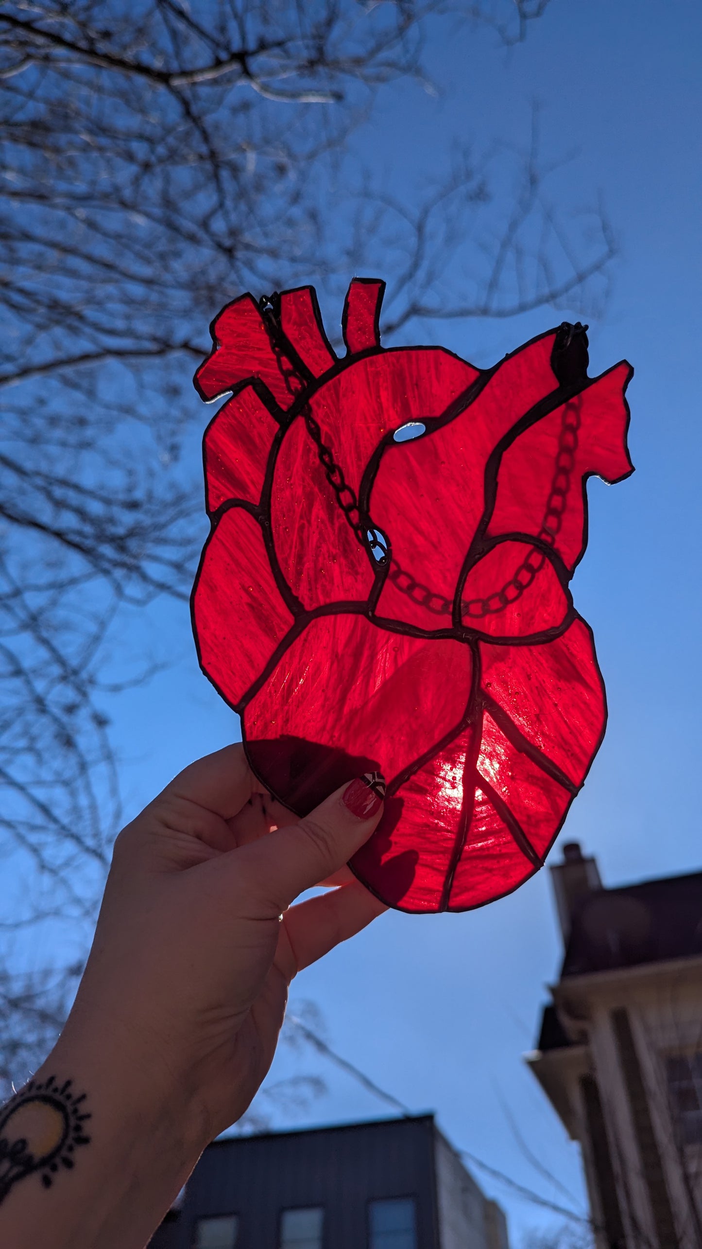 Anatomic heart stained glass
